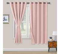 XWZO Blackout Curtains Shades Window Curtain Panels with Tiebacks- Noise Reduction and Thermal Insulated Eyelet Curtains for Bedroom,Living Room,Office,Study Room Pink W66xL72