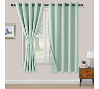 XWZO Blackout Curtains Shades Window Curtain Panels with Tiebacks- Noise Reduction and Thermal Insulated Eyelet Curtains for Bedroom,Living Room,Office,Study Room Bean Green W66xL72