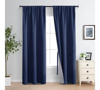 XWZO Full Shading Blackout Curtains 84 Inches Length with Tiebacks- Heat and Light Blocking Rod Pocket Window Drapes with Black Liner Backing for Bedroom/Kid's Room, Navy Blue, W42 x L84, Set of 2