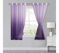 XWZO Ombre Curtains with Eyelets Colour Gradient Curtain Voile Sheer Gradient Curtains Set of 2 for Bedroom and Living Room Loop Curtains with Tie Backs H 145 x W 140 cm Purple
