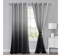 XWZO Ombre Sheer Gradient Loop Curtains Set of 2 for Bedroom and Living Room with Eyelets, Tie Backs, H 245 x W 140 cm, Black