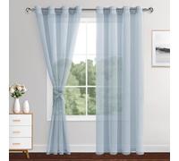 XWZO Sheer Curtains 2 Panels Linen Look Voile Curtains Semi Transparent Grommet Tieback Window Curtains for Bedroom,Light Filtering,Airy & Breathable Voile Drapes,Sky blue,W55*L90