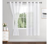 XWZO Sheer Curtains 2 Panels Linen Look Voile Curtains Semi Transparent Grommet Tieback Window Curtains for Bedroom,Light Filtering,Airy & Breathable Voile Drapes,White,W55*L72