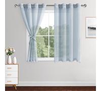 XWZO Sheer Curtains 2 Panels Linen Look Voile Curtains Semi Transparent Grommet Tieback Window Curtains for Bedroom,Light Filtering,Airy & Breathable Voile Drapes,Sky blue,W55*L54