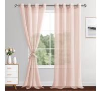 XWZO Sheer Curtains 2 Panels Linen Look Voile Curtains Semi Transparent Grommet Tieback Window Curtains for Bedroom,Light Filtering,Airy & Breathable Voile Drapes,Blush Pink,W55*L95