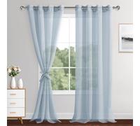 XWZO Sheer Curtains 2 Panels Linen Look Voile Curtains Semi Transparent Grommet Tieback Window Curtains for Bedroom,Light Filtering,Airy & Breathable Voile Drapes,Sky blue,W55*L95