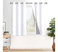 XWZO White 100% Blackout Curtains with Tiebacks- 2 Thick Layers Completely Shaded Window Treatment Thermal Insulated Lined Drapes with Grommets for Bedroom/Laundry, White, W38 x L54, Set of 2 Panels