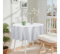 XWZO White Round Tablecloth 48 Inch Polyester Table Cloth, Small Round Table Cover Waterproof Wipe Clean Spillproof for Kitchen Dining Wedding Outdoor Picnic Buffet Party