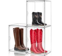 XX-Large Acrylic Display Case 11.4'' x 9.8'' x 15.3'', Boot Boxes for Tall Boots Size 15, Large Sneaker Shoe Box Clear Stackable Storage Boxes for Collectibles Handbag Organizer with Magnetic Lids