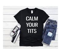 (XX-Large, Black) Calm Your Tits Men Women Unisex Top T Shirt