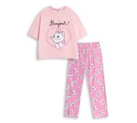 Disney The Aristocats Marie Womens Pink Short Sleeve Long Leg Pyjama Set | Cartoon Print Sleepwear with 'Bonjour!' Slogan | Retro Loungewear for Nighttime Merch - XX-Large