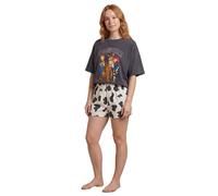 Disney Toy Story Jessie, Bullseye, Woody Charcoal Grey Short Sleeve Pyjama Set | Cream Cow Print Shorts | Womens Cowgirl Nightwear Merch