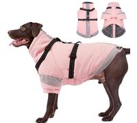 XX-Large Dog Winter Coat with Harness 2 in 1-for Outdoor Walking | Thick and Warm Lining for Cold Winter,Turtleneck Windproof Dog Snowsuit with Sleeves,Night Reflective Harness(Light Pink)