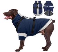XX-Large Dog Winter Coat with Harness 2 in 1-for Walk The Dogs | Thick and Warm Lining for Cold Winter,Turtleneck Windproof Snowsuit with Sleeves,Night Reflective Harness(Navy-Blue)