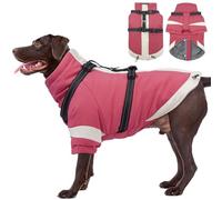 XX-Large Dog Winter Coat with Harness 2 in 1-for Walk The Dogs| Thick and Warm Lining for Cold Winter,Turtleneck Windproof Snowsuit with Sleeves,Night Reflective Harness(Pink)