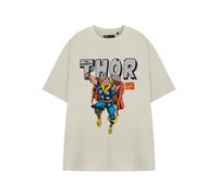 Marvel Mighty Thor Mens Oatmeal Short-Sleeved Graphic Tee | Classic Thor Logo Shirt | Superhero Fan Apparel | Vintage Comics T-Shirt for Men Beige