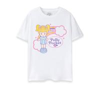Polly Pocket Womens T-Shirt | Ladies Polly Doll Short Sleeve Graphic Tee in White | Adults Fold Up Toy Rainbows Clouds Nostalgic Short-Sleeve Apparel Top | Miniature Character Merchandise Gift