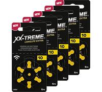 XX-Treme Longlife Extra Hearing Aid Batteries Type 10-30 Pieces Hearing Aid Batteries Designed for Highest Performance,Pack of 5 Blisters of 6 Hearing Aid Batteries,PR70 Colour Code Yellow 1.45 Volt