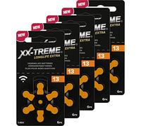 XX-Treme Longlife Extra Hearing Aid Batteries Type 13-30 Pieces Hearing Aid Batteries Designed for Highest Performance,Pack of 5 Blisters of 6 Hearing Aid Batteries,PR48 Colour Code Orange 1.45 Volt