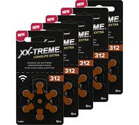 XX-Treme Longlife Extra Hearing Aid Batteries Type 312-30 Pieces Hearing Aid Batteries Designed for Highest Performance,Pack of 5 Blisters of 6 Hearing Aid Batteries,PR41 Colour Code Brown 1.45 Volt