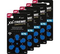 XX-Treme Longlife Extra Hearing Aid Batteries Type 675-30 Pieces Hearing Aid Batteries Designed for Highest Performance,Pack of 5 Blisters of 6 Hearing Aid Batteries,PR44 Colour Code Blue 1.45 Volt