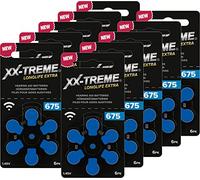 XX-Treme Longlife Extra Hearing Aid Batteries Type 675-60 Pieces Hearing Aid Batteries Designed for Highest Performance,Pack of 10 Blisters of 6 Hearing Aid Batteries,PR44 Colour Code Blue 1.45 Volt