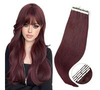 XXAD553TY #99J 20/40pcs Wine Red Tape in Hair Extensions Real Human Hair Invisible Seamless Burgundy Human Hair Tape in Extensions(20 pcs,14 inches)
