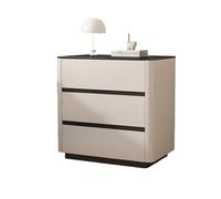 XXAD553TY Bedside Table Wooden Nightstand Bedroom Household Khaki Color Bedside Storage Three Drawers Glass Cabinet Face Nightstands(XS)