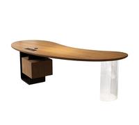 XXAD553TY Home Modern Cashew Shaped Executive Office Desk with Charging Outlets, Storage Cabinet and Acrylic Table Legs Office(S)