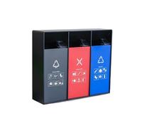 XXAD553TY Patio 120L Outdoor Trash Can Triple Bin Square Metal, Modern Household Commercial Large (With Ashtray) Backyard
