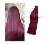 XXAD553TY Tape in Hair Extensions 14"-24" Real Human Hair Wine Red 20pcs Invisible Straight Seamless Skin Weft Remy Tape in Hair Extensions Human Hair 99j