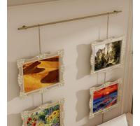 Xxbbyubo Brass Picture Hanging Rail, Gallery Adjustable Display Rod, Vintage Brass Picture Hangers, Home Museum Gallery Rails Wire Wall Decor(60cm)