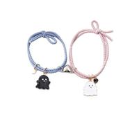 XXCLW 2Pcs Couple Bracelet Elastic Rope Love Heart Magnet Suction Bracelet Halloween Ghost Pendant Bracelet Men Women Jewelry Gift(PinkBlue)