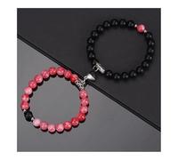 XXCLW 2Pcs/Set Beads Bracelet For Lovers Natural Stone Distance Heart Magnet Couple Bracelets Friendship Fashion Jewelry(Pink black)