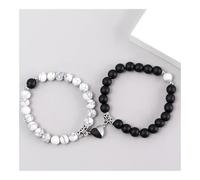 XXCLW 2Pcs/Set Beads Bracelet For Lovers Natural Stone Distance Heart Magnet Couple Bracelets Friendship Fashion Jewelry(Black)