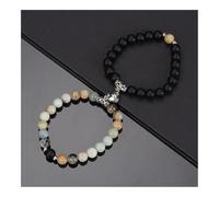 XXCLW 2Pcs/Set Beads Bracelet For Lovers Natural Stone Distance Heart Magnet Couple Bracelets Friendship Fashion Jewelry(Beige 1 black)