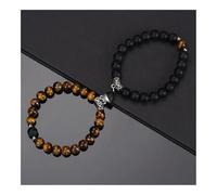 XXCLW 2Pcs/Set Beads Bracelet For Lovers Natural Stone Distance Heart Magnet Couple Bracelets Friendship Fashion Jewelry(Brown black)