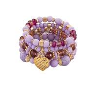 XXCLW 4Pcs Boho Crystal Beads Chain Bracelet Set For Women Vintage Heart Charm Elastic Bangle Female Fashion Party Jewelry(17)