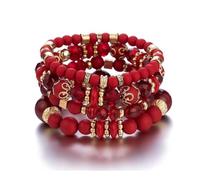 XXCLW 4Pcs Boho Crystal Beads Chain Bracelet Set For Women Vintage Heart Charm Elastic Bangle Female Fashion Party Jewelry(Small 3)