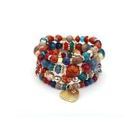 XXCLW 4Pcs Boho Crystal Beads Chain Bracelet Set For Women Vintage Heart Charm Elastic Bangle Female Fashion Party Jewelry(Small 5)