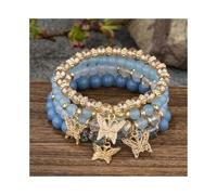 XXCLW 4Pcs Trendy Butterfly Beaded Bracelet Set For Women Pink Acrylic Beads Elastic Chain Bangle Female Bohemian Party Jewelry Gift(3)