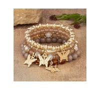 XXCLW 4Pcs Trendy Butterfly Beaded Bracelet Set For Women Pink Acrylic Beads Elastic Chain Bangle Female Bohemian Party Jewelry Gift(5)