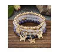 XXCLW 4Pcs Trendy Butterfly Beaded Bracelet Set For Women Pink Acrylic Beads Elastic Chain Bangle Female Bohemian Party Jewelry Gift(6)