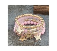 XXCLW 4Pcs Trendy Butterfly Beaded Bracelet Set For Women Pink Acrylic Beads Elastic Chain Bangle Female Bohemian Party Jewelry Gift(2)