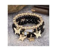 XXCLW 4Pcs Trendy Butterfly Beaded Bracelet Set For Women Pink Acrylic Beads Elastic Chain Bangle Female Bohemian Party Jewelry Gift(4)