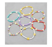 XXCLW Cute Daisy Flower Beaded Bracelet For Women Fashion Bohemian Colorful Lovely Charm Stretch Bangle Party Gift Jewelry(Ring 10)