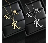 XXCLW Fashion Stainless Steel Alphabet Initial Necklace 26 English Letter Earrings Necklace For Women Set Personalize Jewelry(Gold_F)