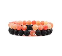 XXCLW Set Bracelet Couples Distance Black White Natural Lava Stone Tiger Eye Beaded Yoga Bracelets For Men Women Elastic Rope Jewelry(8mm black orange)