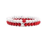 XXCLW Set Bracelet Couples Distance Black White Natural Lava Stone Tiger Eye Beaded Yoga Bracelets For Men Women Elastic Rope Jewelry(6mm white-red)