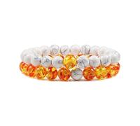 XXCLW Set Bracelet Couples Distance Black White Natural Lava Stone Tiger Eye Beaded Yoga Bracelets For Men Women Elastic Rope Jewelry(8mm white-yellow)